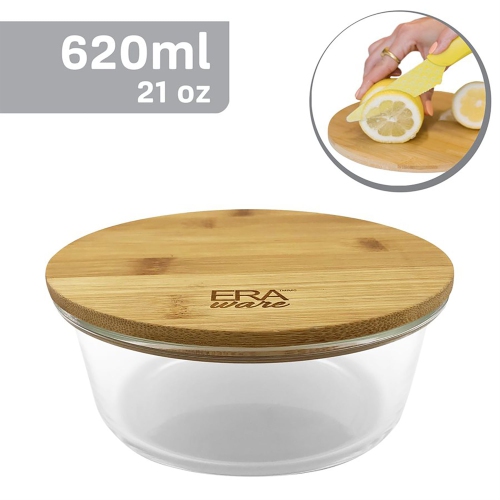 EraWare - Set of 3 Borosilicate Glass Container, Bamboo Lid, Oven Safe, 620ml