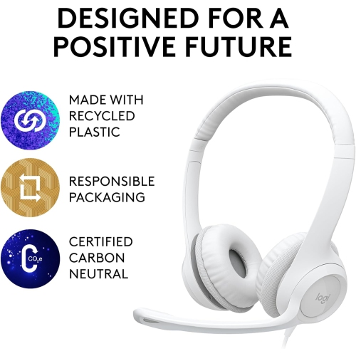 Refurbished(Excellent)- Logitech H390 Wired Headset with Noise Cancelling Microphone - Off-White
