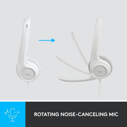 Refurbished(Excellent)- Logitech H390 Wired Headset with Noise Cancelling Microphone - Off-White