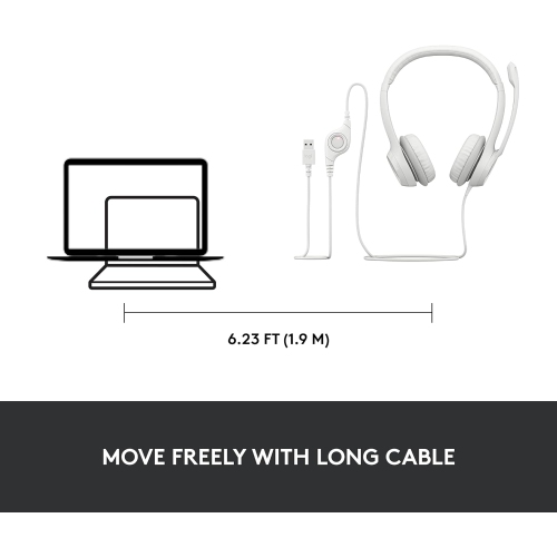 Refurbished(Excellent)- Logitech H390 Wired Headset with Noise Cancelling Microphone - Off-White