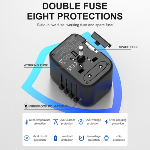 Universal Travel Adapter with 2 USB-C & 2 USB-A Ports, International Plug Charger for 200+ Countries, All-in-One for US EU UK AU Asia, for iPhone,
