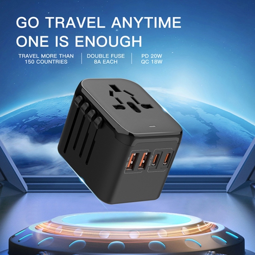Universal Travel Adapter with 2 USB-C & 2 USB-A Ports, International Plug Charger for 200+ Countries, All-in-One for US EU UK AU Asia, for iPhone,