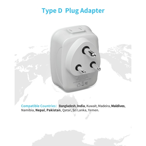 Canada to India Plug Adapter,VINTAR India Travel Plug Adapter with 1 USB C,2 American Outlets and 3 USB Ports,6 in 1 Power Adapter for USA to