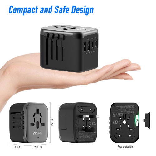 Universal International Power Travel Plug Adapter, 5 in 1 European Travel Adapter W/ 3.5A 2xUSB-A and 2xUSB C Wall Charger and Worldwide AC Outlet