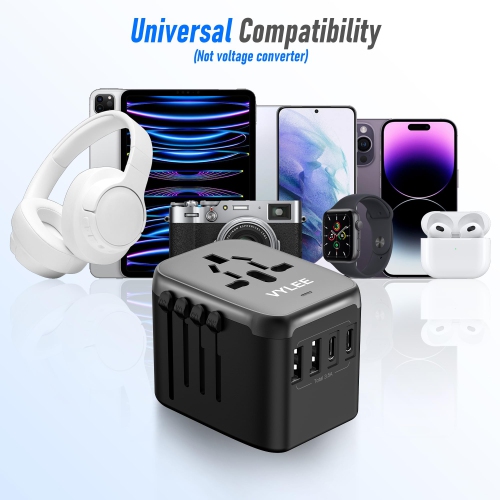 Universal International Power Travel Plug Adapter, 5 in 1 European Travel Adapter W/ 3.5A 2xUSB-A and 2xUSB C Wall Charger and Worldwide AC Outlet