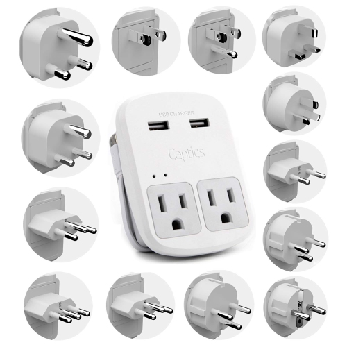 International Plug Adapter Kit, Ceptics World Safest Grounded 13 Adaptor Set Dual USB Ports - Travel Anywhere - Business Use - Perfect for Laptops, C