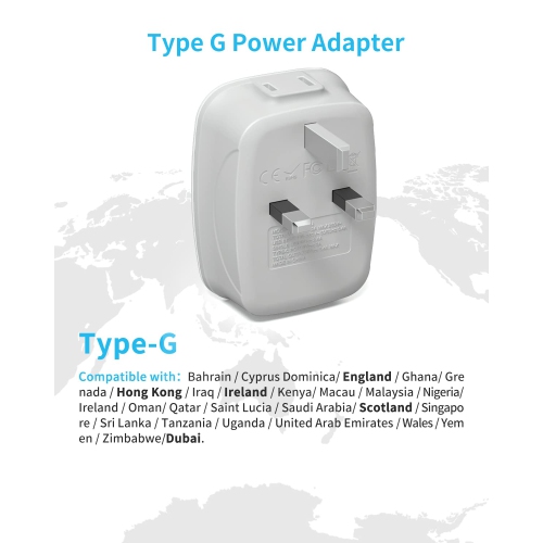 UK Ireland – Adaptateur de prise de voyage, VINTAR Canada vers UK, 1 USB C, 2 prises américaines et 3 ports USB, adaptateur d’alimentation