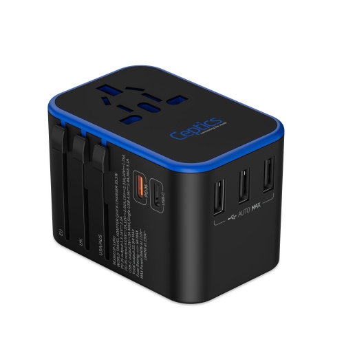 Image 1 of 5.. International Travel Plug Adapter - Powerful 33.5W with Pd & QC 3.0 Dual USB-C Power - 3 USB Ports Wall Charger Type I C G A Outlets 110V 220V A/C -