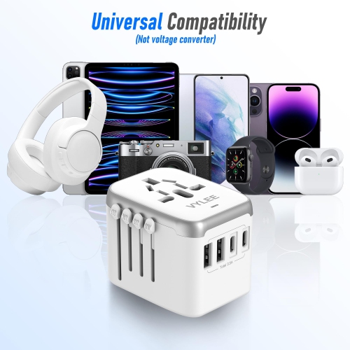 Universal International Power Travel Plug Adapter, 5 in 1 European Travel Adapter W/ 3.5A 2xUSB-A and 2xUSB C Wall Charger and Worldwide AC Outlet