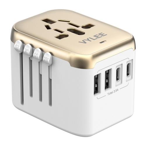 Universal International Power Travel Plug Adapter, 5 in 1 European TravelAdapter W/ 3.5A 2xUSB-A and 2xUSB C Wall Charger and Worldwide AC Outlet for