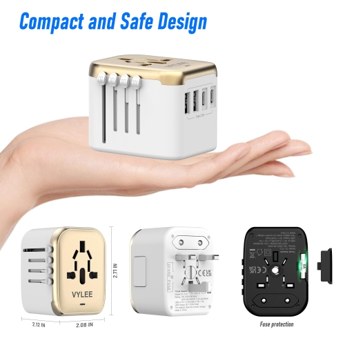 Universal International Power Travel Plug Adapter, 5 in 1 European TravelAdapter W/ 3.5A 2xUSB-A and 2xUSB C Wall Charger and Worldwide AC Outlet for