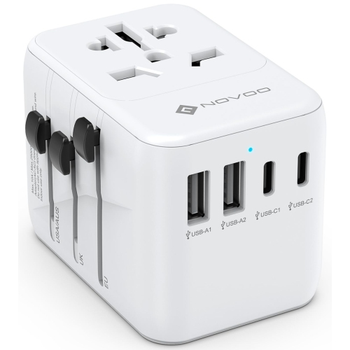 Universal International Power Travel Adapter, 5 in 1 Traval Essentials Power Plug Adapter with 2 USB C and 2 USB A Wall Charger and Worldwide AC Outl