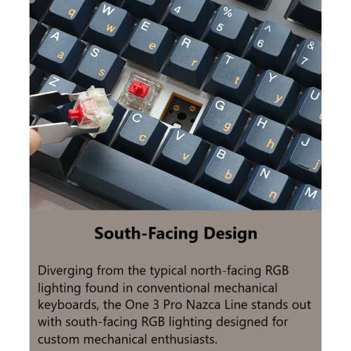 Ducky ONE 3 Pro Nazca Line RGB Hot-Swappable Mechanical Gaming Keyboard Cherry MX2A Blue Mini Layout, Black