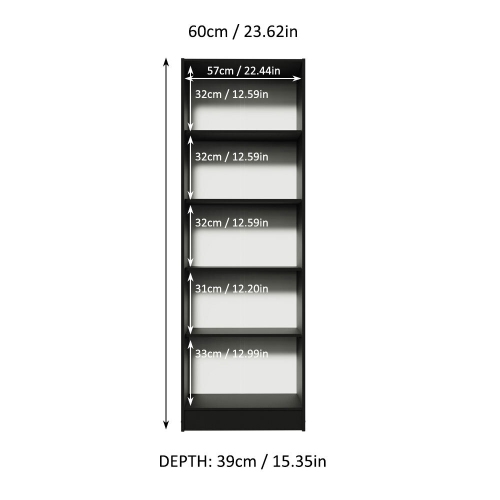 Madesa Modern Pantry Storage Cabinet Armoire Closet with 2 Doors and 5 Utility Shelves 23"L Wooden Organization Unit - Black