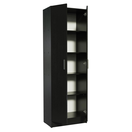 Madesa Modern Pantry Storage Cabinet Armoire Closet with 2 Doors and 5 Utility Shelves 23"L Wooden Organization Unit - Black