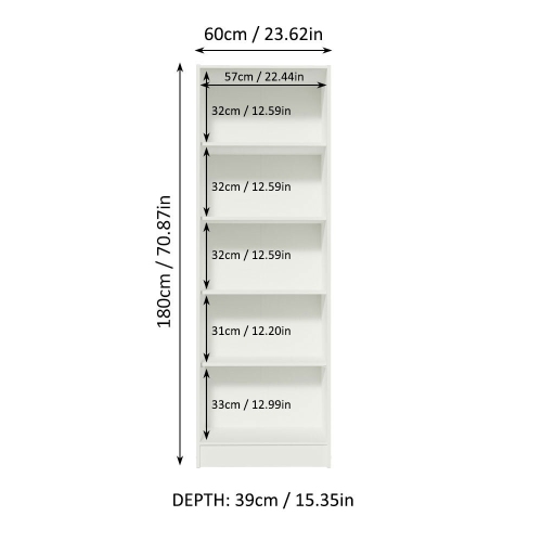 Madesa Modern Pantry Storage Cabinet Armoire Closet with 2 Doors and 5 Utility Shelves 23"L Wooden Organization Unit - White