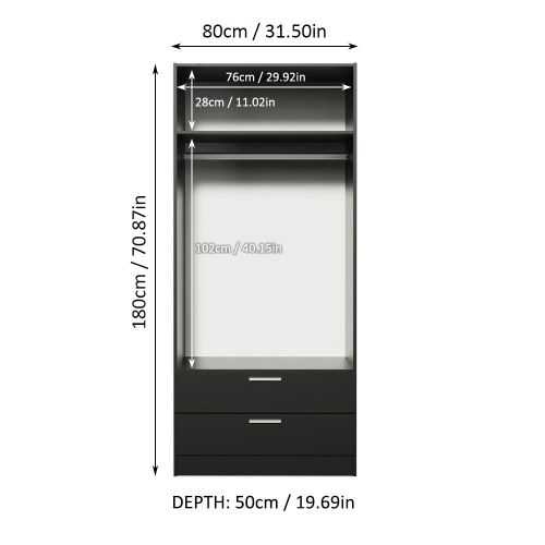 Madesa 2 Door 2 Drawer Spacious Storage Cabinet Wardrobe with Shelf and Hanging Space 31"L Wooden Armoire Closet Modern Organization Unit for Bedroom