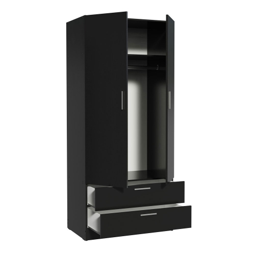 Madesa 2 Door 2 Drawer Spacious Storage Cabinet Wardrobe with Shelf and Hanging Space 31"L Wooden Armoire Closet Modern Organization Unit for Bedroom