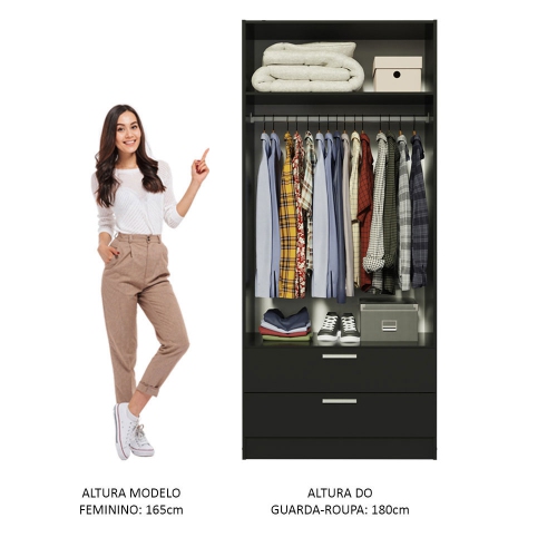 Madesa 2 Door 2 Drawer Spacious Storage Cabinet Wardrobe with Shelf and Hanging Space 31"L Wooden Armoire Closet Modern Organization Unit for Bedroom