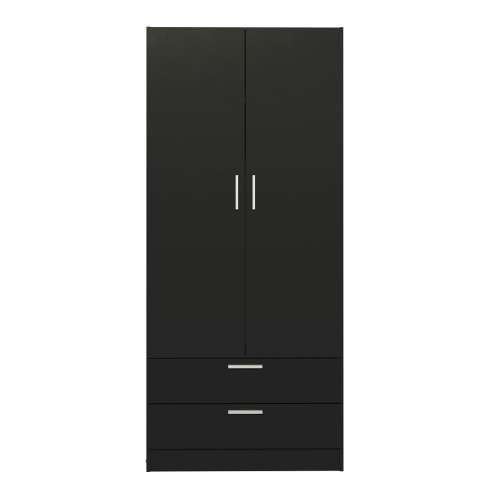 Madesa 2 Door 2 Drawer Spacious Storage Cabinet Wardrobe with Shelf and Hanging Space 31"L Wooden Armoire Closet Modern Organization Unit for Bedroom