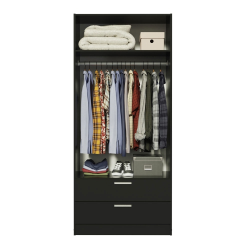 Madesa 2 Door 2 Drawer Spacious Storage Cabinet Wardrobe with Shelf and Hanging Space 31"L Wooden Armoire Closet Modern Organization Unit for Bedroom