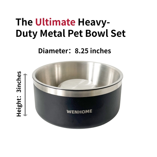 WENHOME Dual Purpose Bowl Set: 64 Oz Insulated Pet Bowl + Heavy Duty Slow Feeder