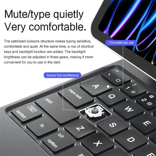 iPad Air 13 / Pro 12.9 (2018-2022) Leather Case with Keyboard | Floating Design - Black