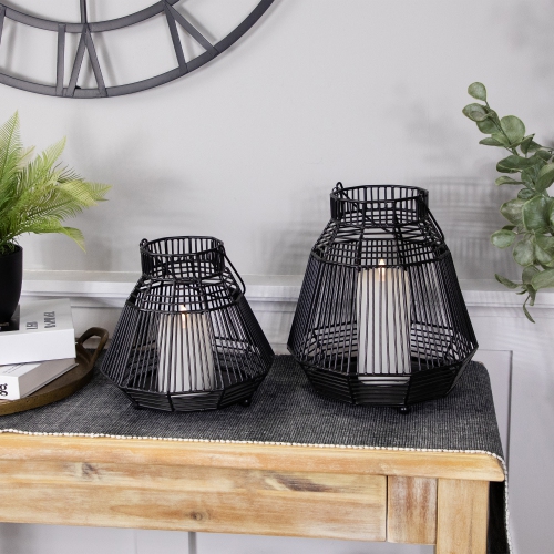 Medium Iron Geometric Hurricane Candle Lantern - 8.25" - Black