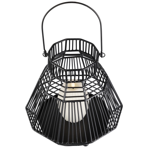 Medium Iron Geometric Hurricane Candle Lantern - 8.25" - Black