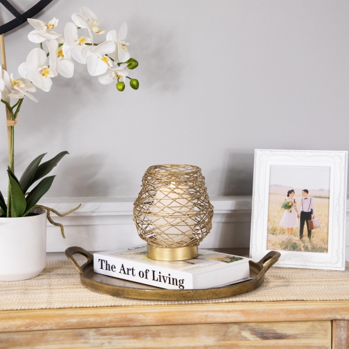 Small Woven Iron Votive Candle Holder - 6.25" - Brass Finish