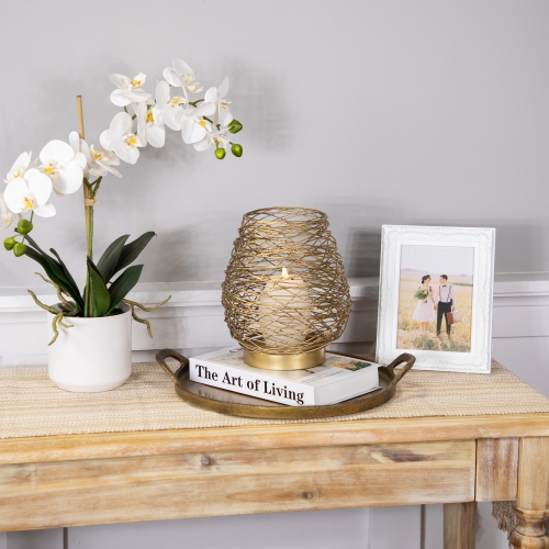 Medium Woven Iron Votive Candle Holder - 8.5" - Brass Finish