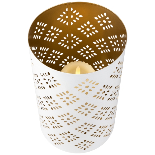 Laser-Cut Diamond Pattern Iron Candle Holders - 10" - White and Gold Finish - Set of 3