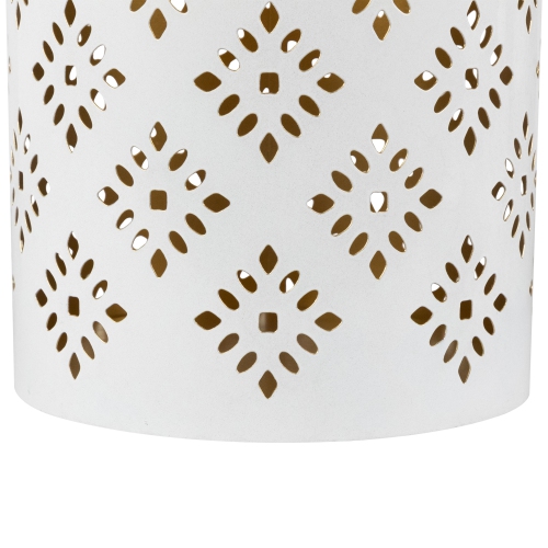 Laser-Cut Diamond Pattern Iron Candle Holders - 10" - White and Gold Finish - Set of 3