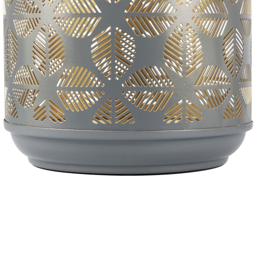 Laser-Cut Large Iron Candle Lantern with Handle - 15.25" - Gray and Gold
