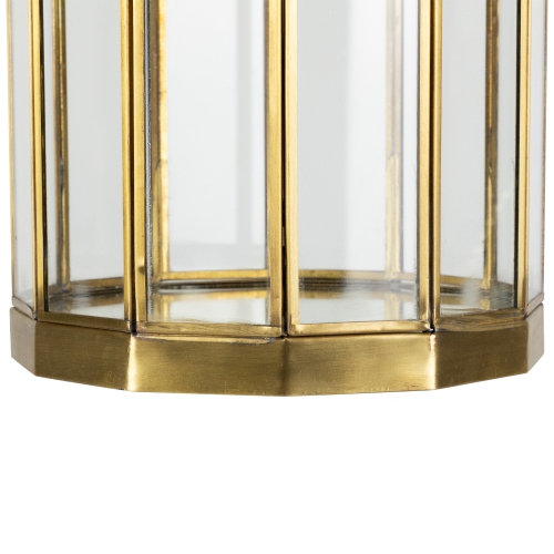 Glass Hurricane Mirrored Pillar Candle Holders - 11.75" - Brass Finish - Set of 2