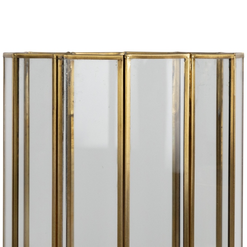 Glass Hurricane Mirrored Pillar Candle Holders - 11.75" - Brass Finish - Set of 2