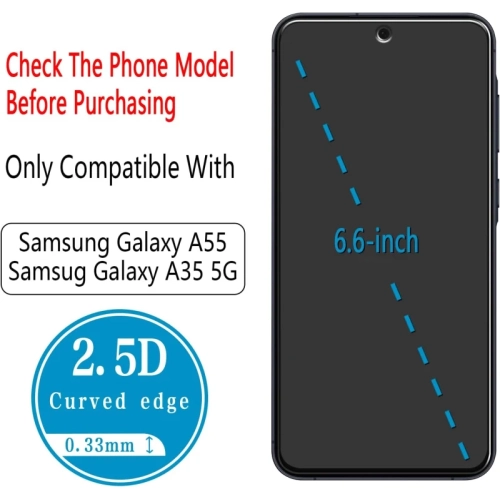 (Paquet de 2) Protecteur d'écran en verre trempé pour Galaxy A35 5G et A55 5G de Samsung | antirayure, sans bulles