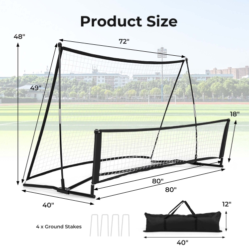 Costway 2-in-1 Portable Soccer Trainer with Carrying Bag to Enhance Soccer Passing Skill
