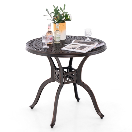 COSTWAY  31.5" Cast Aluminum Table Patio Round Dining Table With 2" Umbrella Hole