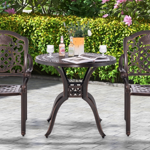 Costway 31.5" Cast Aluminum Table Patio Round Dining Table with 2" Umbrella Hole