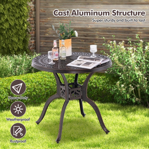 Costway 31.5" Cast Aluminum Table Patio Round Dining Table with 2" Umbrella Hole