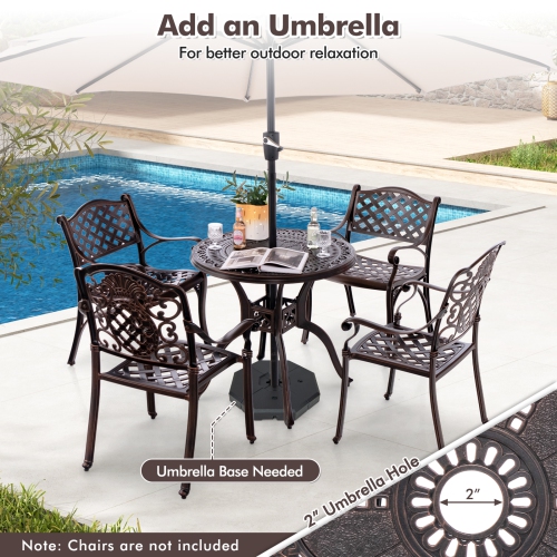 Costway 31.5" Cast Aluminum Table Patio Round Dining Table with 2" Umbrella Hole