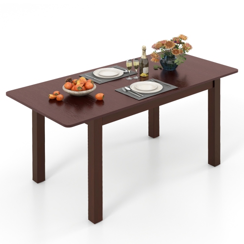 COSTWAY  Extendable Dining Table Folding Rubber Wood Table for 4 People With Safety Locks