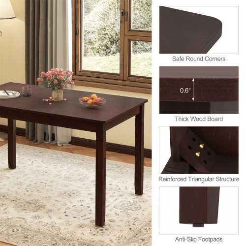 Gymax 48'' Wooden Dining Table for 4 People w/ Rubber Wood Legs Rectangular Table Cherry