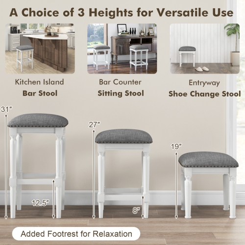 Costway 3 Heights Saddle Stool Set of 2 Square Kitchen Island Stool with Footrests