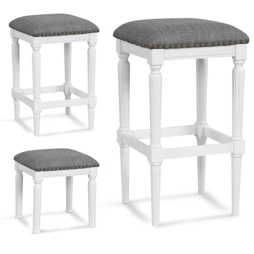 Costway 3 Heights Saddle Stool Set of 2 Square Kitchen Island Stool with Footrests