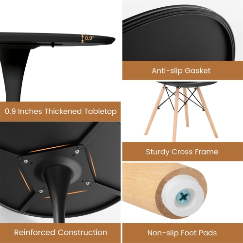 Gymax 5PCS Dining Set Modern Round Dining Table 4 Chairs for Small Space Kitchen