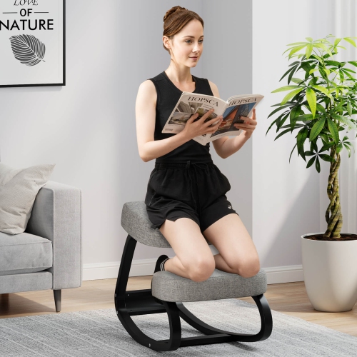 Costway 2 Pcs Rocking Kneeling Chair Ergonomic Posture Correcting Back Padded Cushion