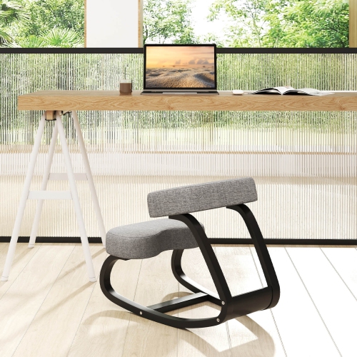 Costway 2 Pcs Rocking Kneeling Chair Ergonomic Posture Correcting Back Padded Cushion