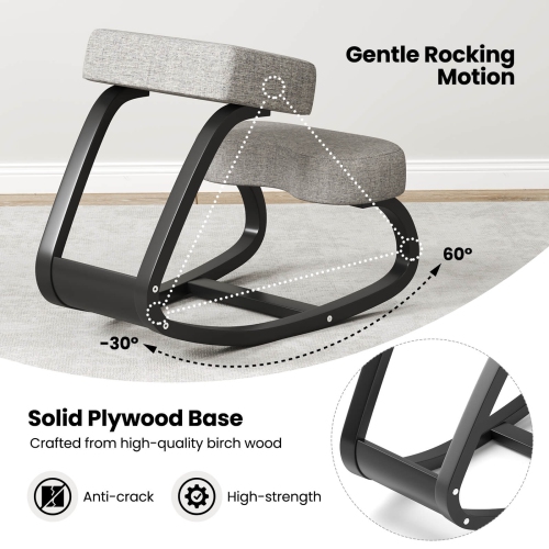 Costway 2 Pcs Rocking Kneeling Chair Ergonomic Posture Correcting Back Padded Cushion